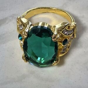 Fashion  Gold and Green Statement Ring